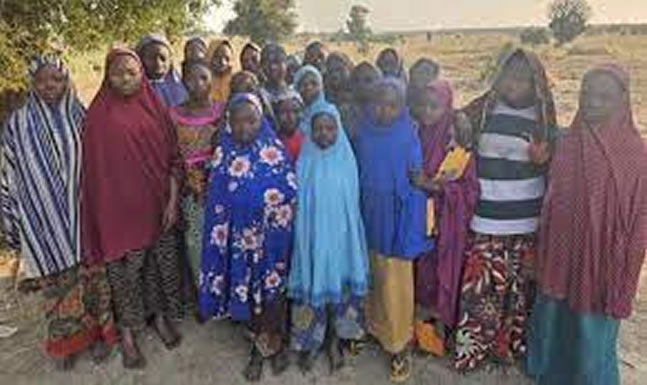 the freed 24 Kebbi schoolgirls abducted by terrorists in Maga, Kebbi last Monday 24112025